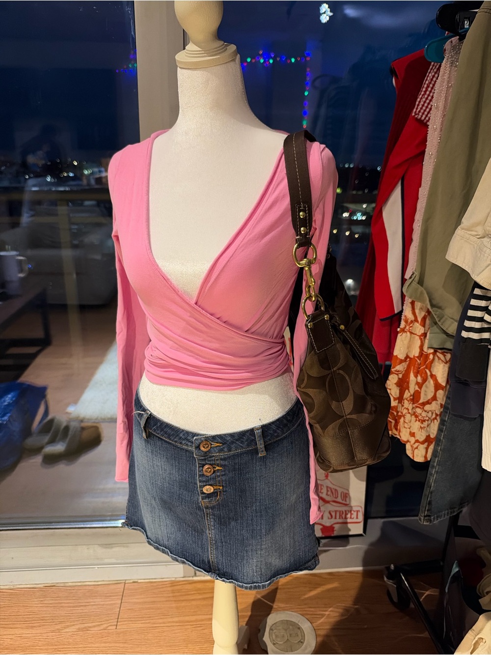 Hard Tail Pink Wrap Long-Sleeve Crop Top
